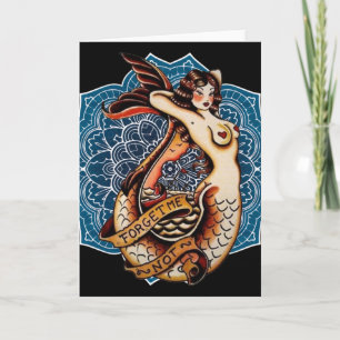Ne m'oubliez pas - Vintage carte tatouage de sirèn
