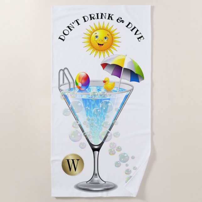 Ne pas boire et plonger serviette de plage (Devant)