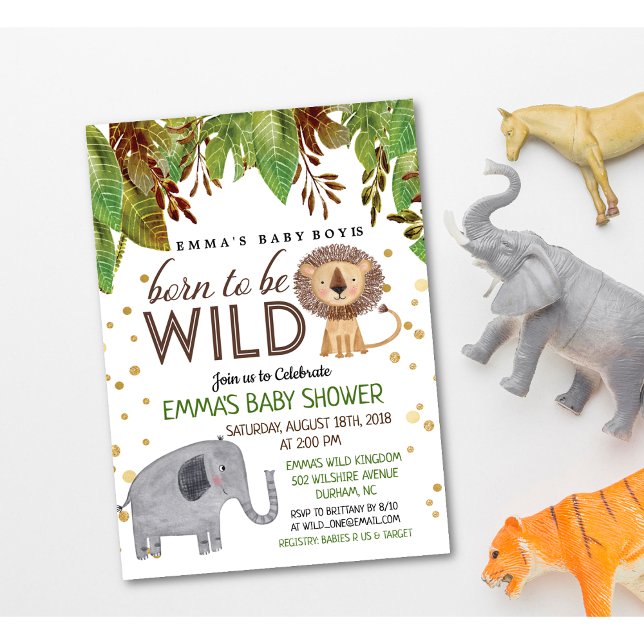 Né pour être sauvage Jungle Baby shower Invitation (Créateur téléchargé)