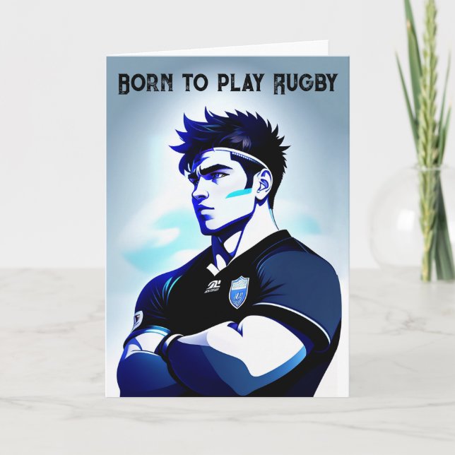"Né Pour Jouer Au Rugby" - Carte De Voeux De Rugby (Devant)