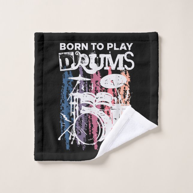 Né Pour Jouer Drumming Rock Music Band Drumme (Gant de toilette)