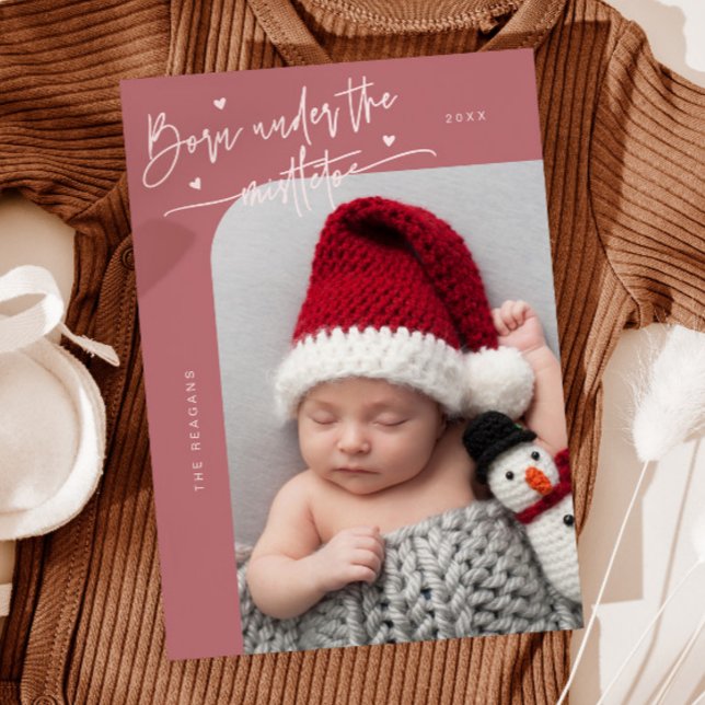 Né Sous Mistletoe Pink Faire-part de naissance (Créateur téléchargé)
