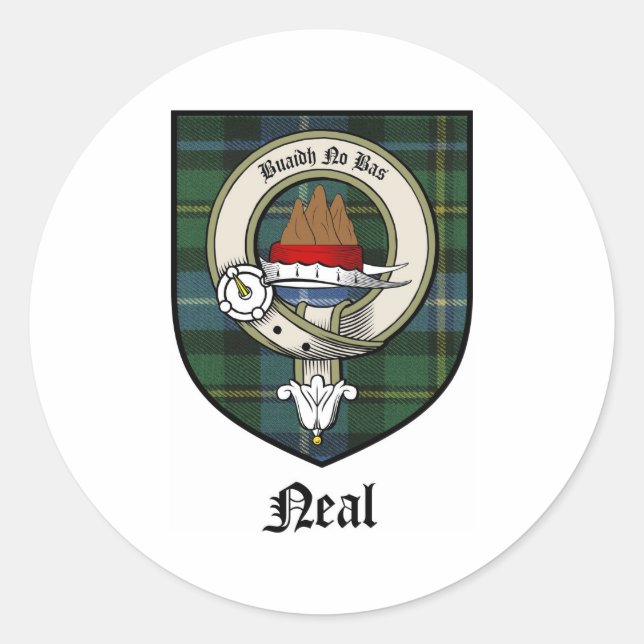 Neal Clan Wappen Abzeichen Tartan Runder Aufkleber (Vorderseite)