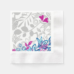 Neapel, blau, rosa, hellgraues Blumenpapier Serviette