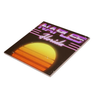 Neapel Florida 1980er Reiseplakat Fliese