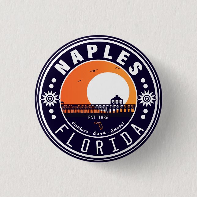 Neapel Florida Strand Retro Sonnenuntergang Pier 8 Button (Vorderseite)