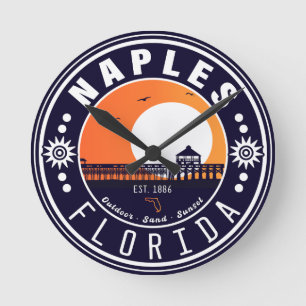 Neapel Florida Strand Retro Sonnenuntergang Pier 8 Runde Wanduhr