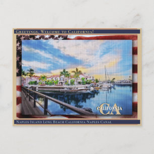 Neapel-Insel Long Beach Kalifornien Leinen + Flagg Postkarte