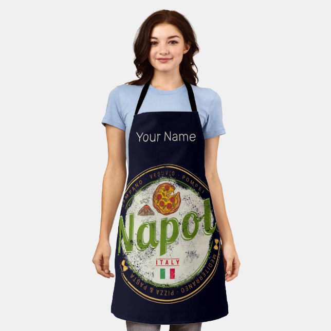 Neapel Italien Retro Vesuv und Pizza Vintag Schürze (Getragen)