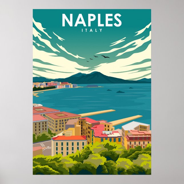 Neapel Italien Vintag Minimal Retro Reiseplakat Poster (Vorne)