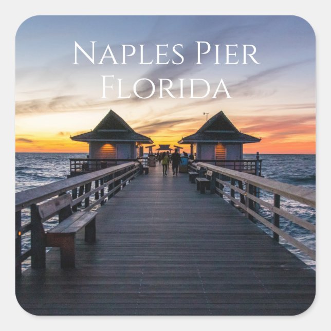 Neapel Pier Florida Beach Quadratischer Aufkleber (Vorderseite)