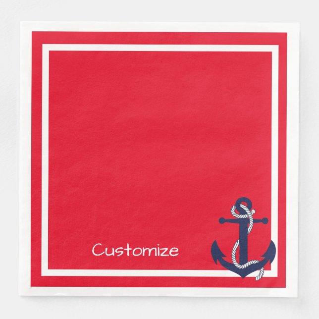 Neapel, rotes und weißes Nautikdesign Serviette (Vorderseite)