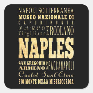 Neapel Stadt Italien Typografie Kunst Quadratischer Aufkleber