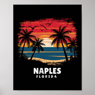 Neapel-Strand Florida-Surfboarder-Palmenbaum-Anden Poster