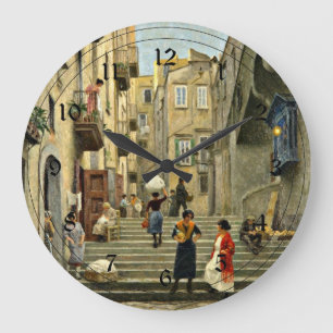 Neapel Street Scene - Paul G. Fischer-Malerei Große Wanduhr