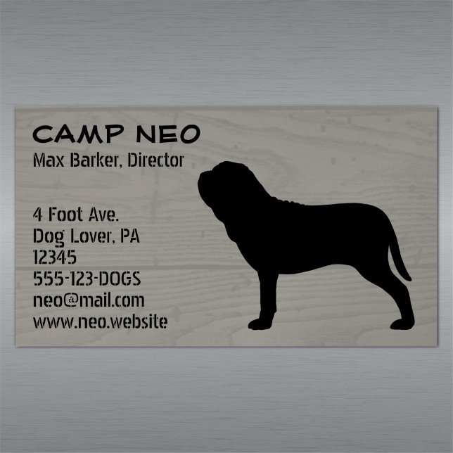Neapolitan Mastiff Dog Silhouette Holz Grain Style Magnetische Visitenkarte (Von Creator hochgeladen)