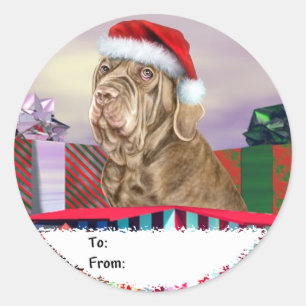 Neapolitan Mastiff Weihnachts Tawny Geschenketiket Runder Aufkleber