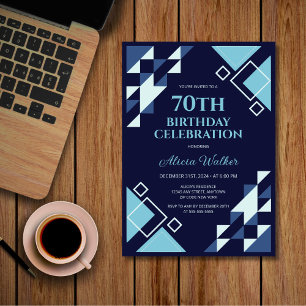 Neavy Blue Rectangle Triangle Geometric Birthday Einladung