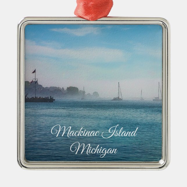 Nebel am Hafen von Mackinac Ornament Aus Metall (Vorne)