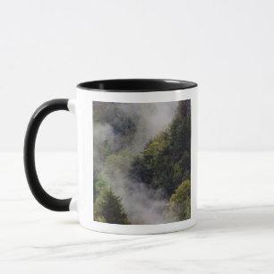 Nebel, der nach dem Frühlingsregen vom Berg aufste Tasse