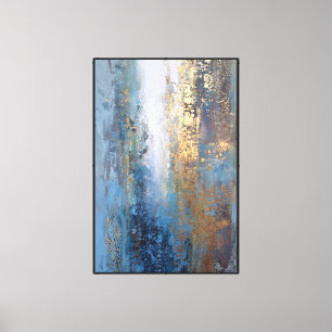 Nebel & Metall: Blaues Gold Abstrakt Leinwanddruck