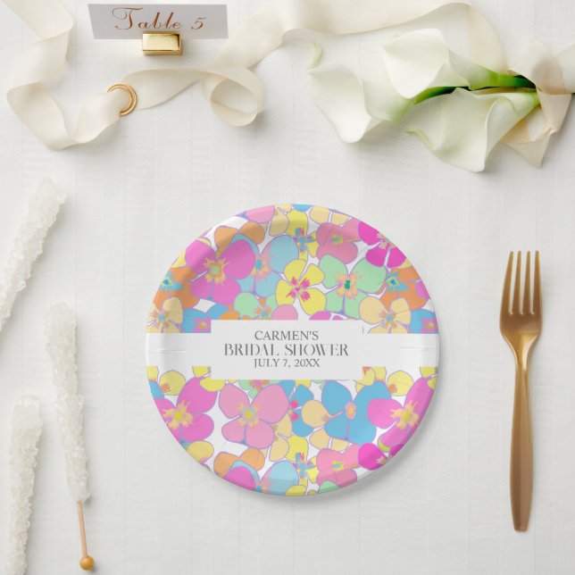 Nebel Retro Blumenrosa farbiges Brautparty Pappteller (Hochzeit)