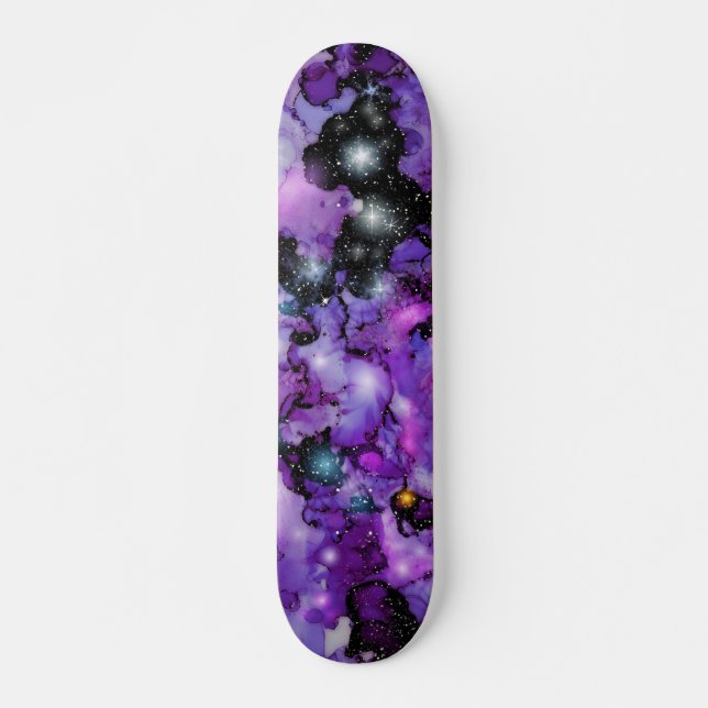 Nebel-Sterne im lila Weltraum 7 3/4" Skateboard De (Vorne)