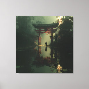 Nebel Torii-Tor Dämmerung Einsamkeit Figur Leinwanddruck