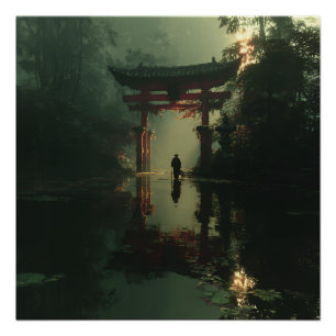 Nebel Torii-Tor Dämmerung Einsamkeit Figur Poster