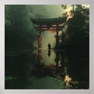 Nebel Torii-Tor Dämmerung Einsamkeit Figur Poster