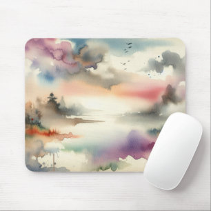Nebelbäume und Vögel in Aquarellen Mousepad