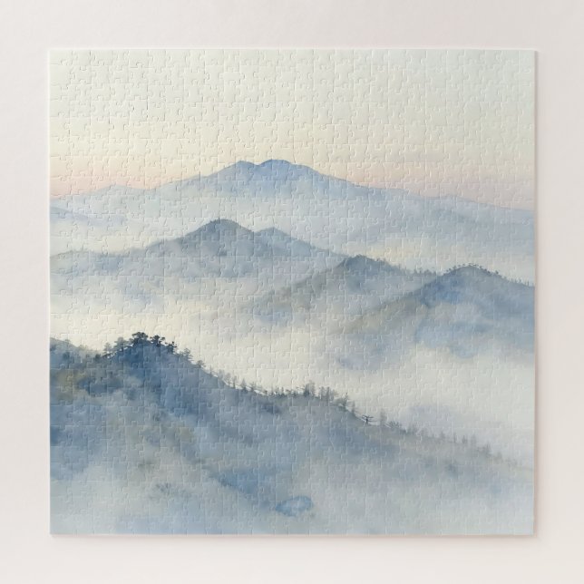 Nebelberg-Aquarell-Landschaft (Vertikal)