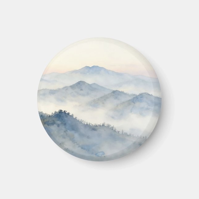 Nebelberg-Aquarell-Landschaft Magnet (Vorne)