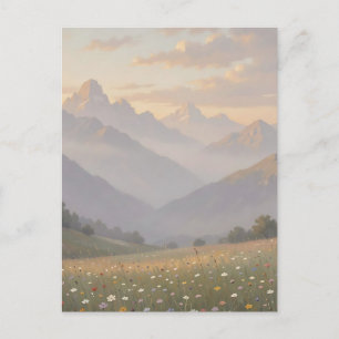Nebelberg-Wildblumenwiese-Sonnenaufgangslandschaft Postkarte