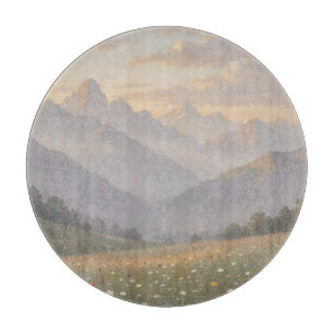 Nebelberg-Wildblumenwiese-Sonnenaufgangslandschaft Schneidebrett