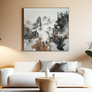 Nebelberg-Zen-Minimalist-Wandkunst Poster