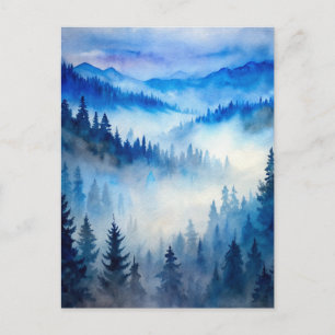 Nebelberge Mondlicht Friedlicher Wald Kiefern Postkarte