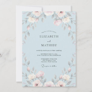 Nebelblaue Bemalte Hochzeit Einladung