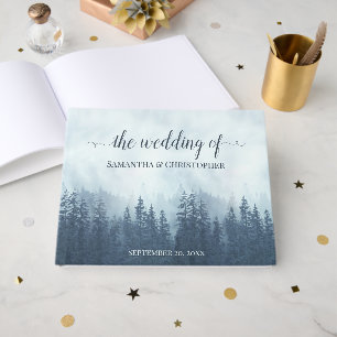Nebelblaue Berge & Kiefern Rustikale Hochzeit Gästebuch