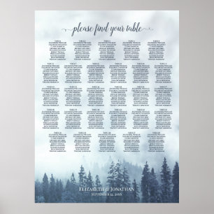 Nebelblaue Kiefern 28 Tisch Hochzeits-Sitzplan Poster