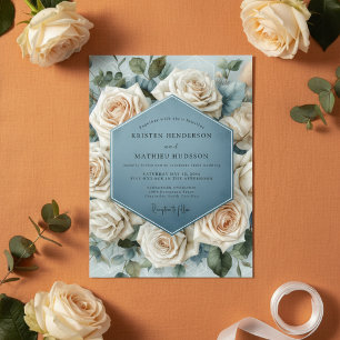 Nebelblaue Rosenblüten-Hochzeit Einladung