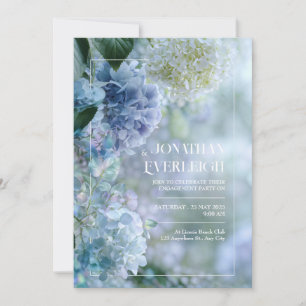 Nebelblaue Weiße Hortensien-Gartenrahmen-Hochzeit Einladung