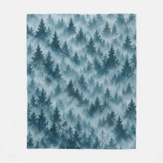 Nebelblauer Kiefernwald-Wasserfarbemuster Fleecedecke
