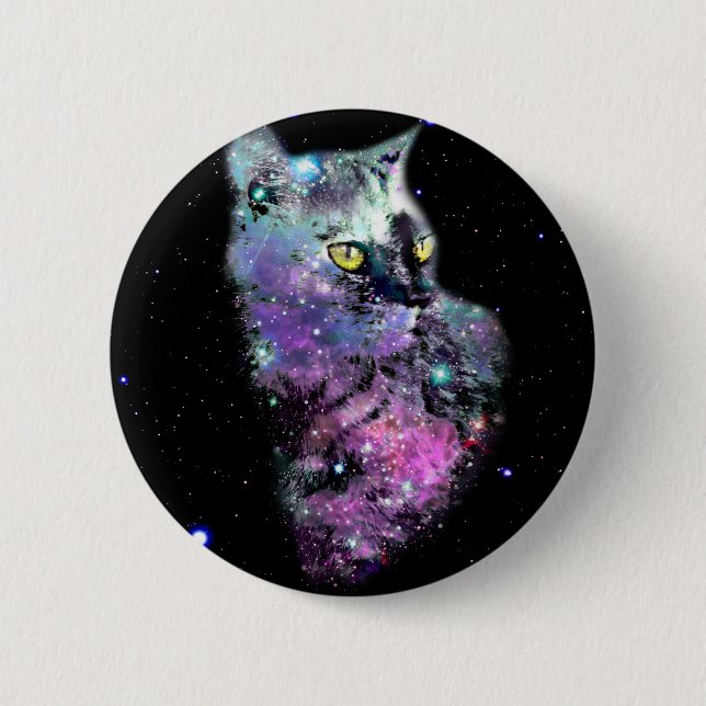 Nebelfleck-Katze im Raum Button (Vorderseite)