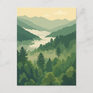 Nebelgrüne Waldtal-Vektorillustration Postkarte