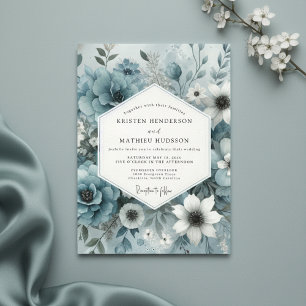 Nebelhaft blaue florale Hochzeit Einladung