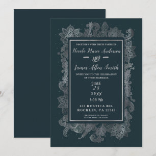 Nebelhaft ländliches Blau & Silber elegantes flora Einladung