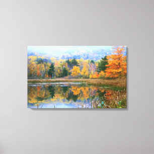 Nebelhafte Teich-Herbst-Landschaft, Leinwanddruck