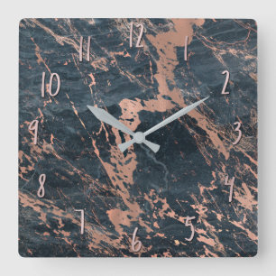 Nebelhaftes Rustikal Blau & Roségold Rosa Glamour  Quadratische Wanduhr