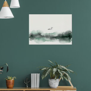 Nebelhaftes Wasserfarben-Vogel-Landschaftskunst-Po Poster